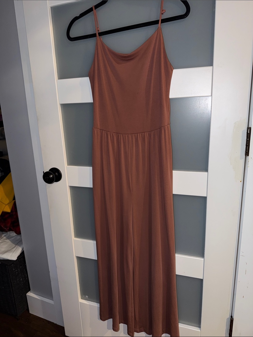 Tank Pant Suit Black Tape_Mauve/Rust Brown Slip on with Spaghetti Strap